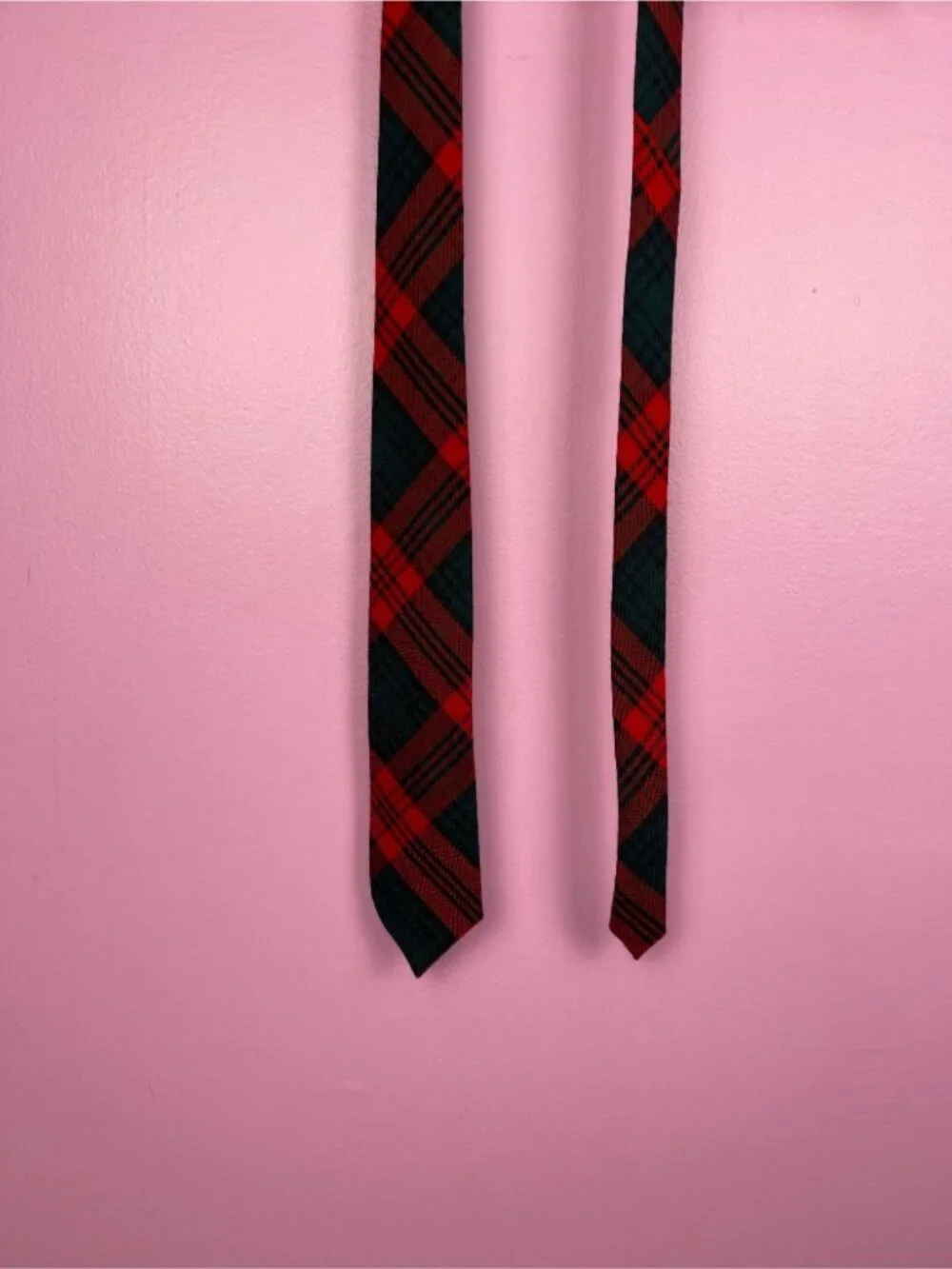 Madawaska Weavers Vintage Hand Woven Wool Tie Tartan Plaid Red Green Canada